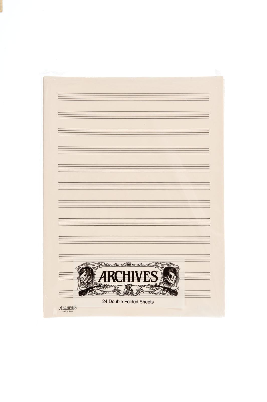 Archives Double-Folded Manuscript Paper Sheets, 12 Stave, 24 Sheets Book