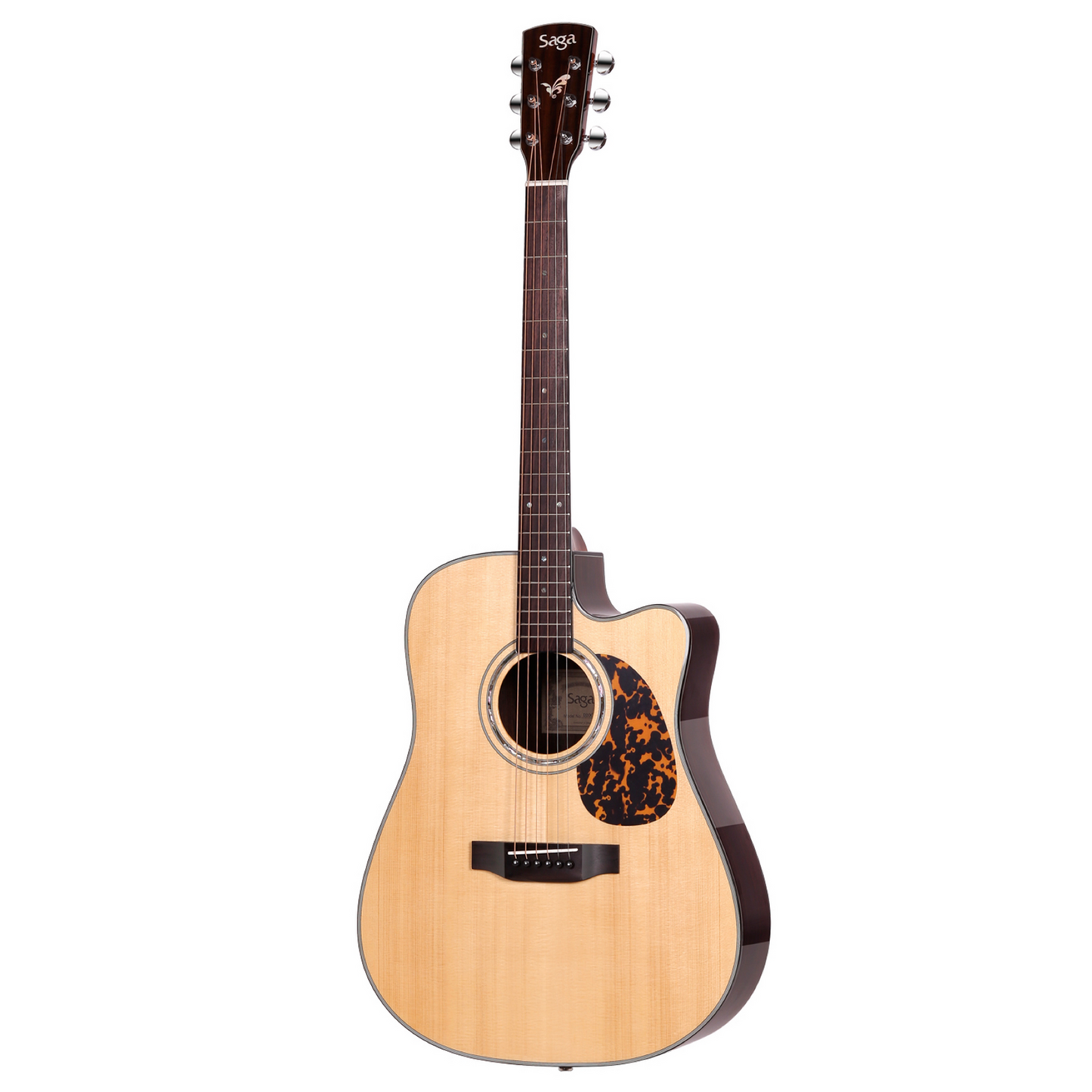 Saga D20C Solid Top Dreadnought Cutaway Acoustic-Electric Guitar Natural