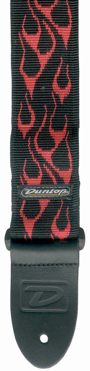 Jim Dunlop Guitar Strap Red Flame 2 Inch Tough Nylon, Leather Ends