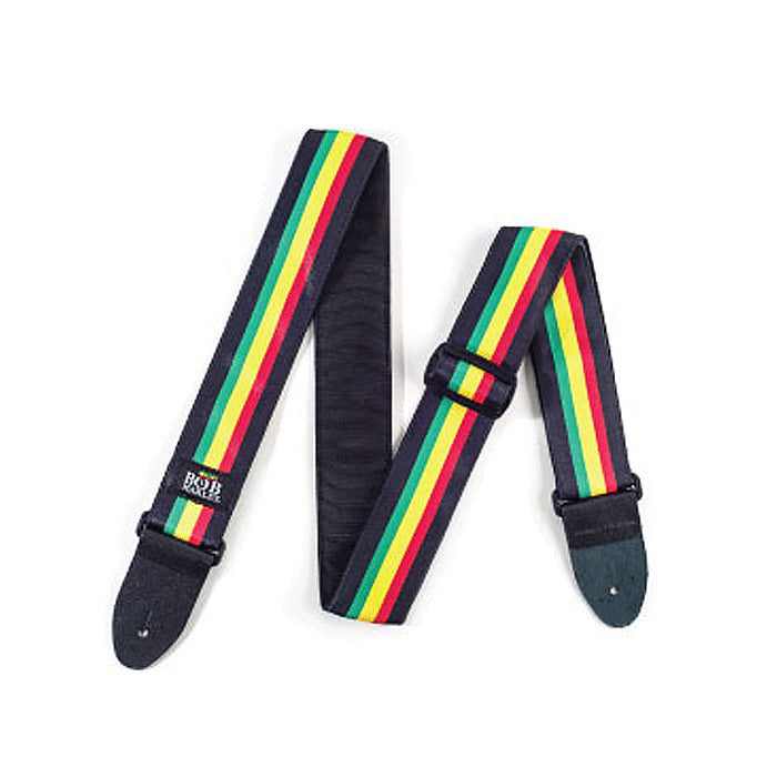 Jim Dunlop Guitar Strap - Bob Marley Rasta Stripes 2 inch Black Poly