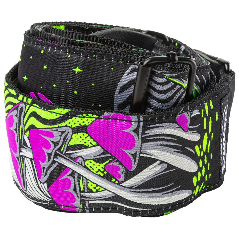 Dunlop 2" Jacquard Night Trip Blacklight Guitar Strap with leather ends and metal buckles — view 2