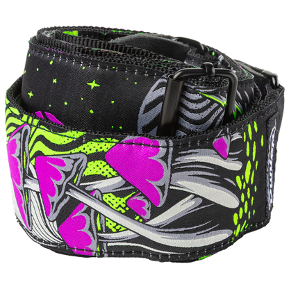 Dunlop 2" Jacquard Night Trip Blacklight Guitar Strap with leather ends and metal buckles — view 2