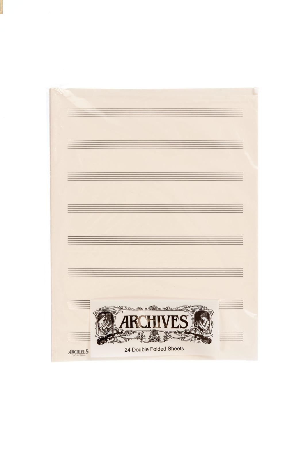 Archives Double-Folded Manuscript Paper Sheets, 8 Stave, 24 Sheets Book