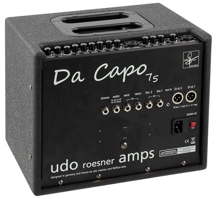 Udo Roesner "Da Capo 75" Acoustic Instrument Amplifier, 75 Watts, Black Finish, 2 Channels, 3-Band EQ, DI-Outs, Aux In, Headphone Out — view 2