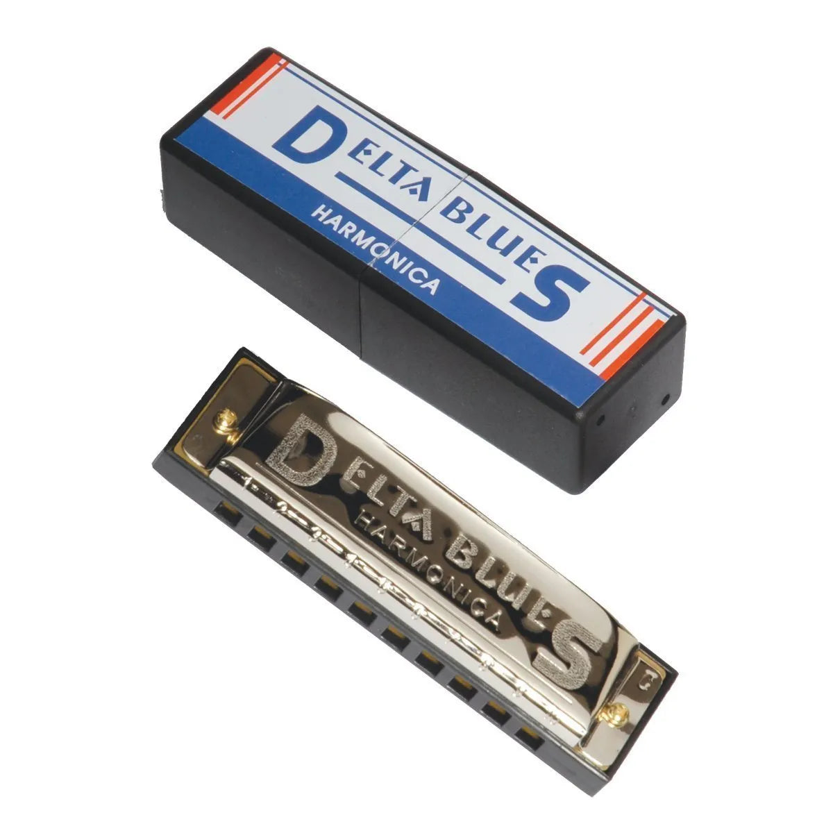 Delta Blues 10 Hole Diatonic Harmonica in Key of C with Chrome Finish and Plastic Carry Case