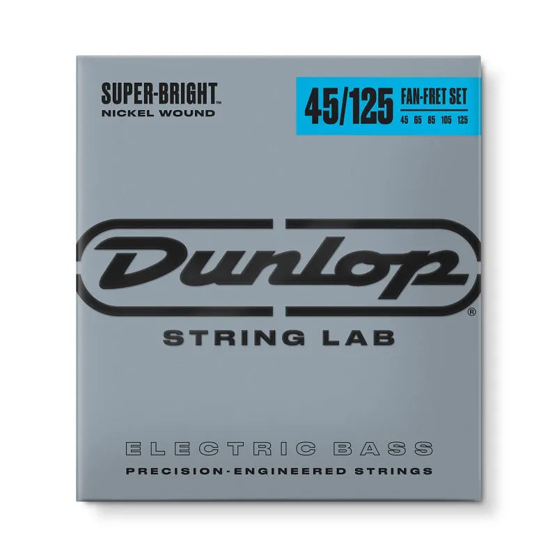 Dunlop Super Bright Nickel Wound Bass Guitar Fan Fret String Set - Long Scale 5 String, Gauges 45-125