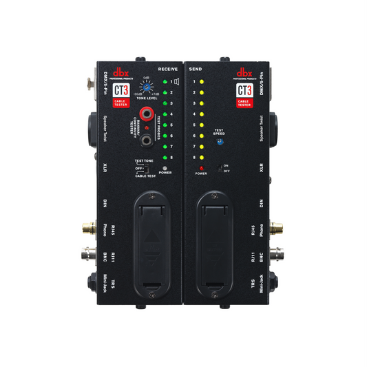 DBX CT3 Advanced Cable Tester - Tests RJ45, RJ11, MIDI, XLR, RCA, BNC, TRS, TS, DMX, Speaker - Sender/Receiver, 8-Pin Support, Test Tone Generator