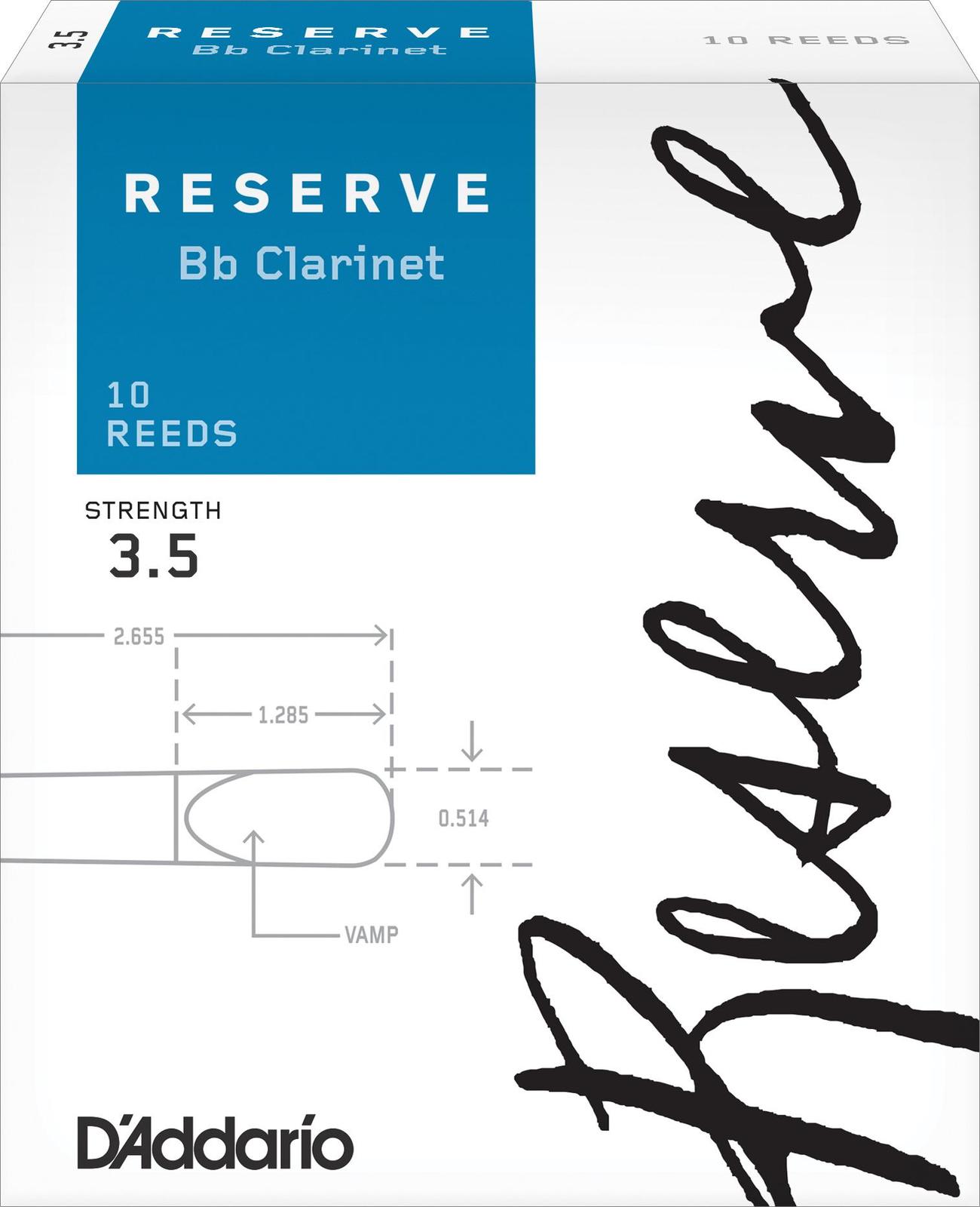 D'Addario Reserve Bb Clarinet Reeds, Strength 3.5, 10-pack