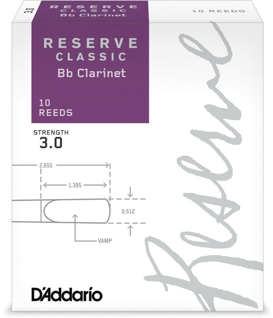 D'Addario Reserve Classic Bb Clarinet Reeds, Strength 3.0, 10-pack