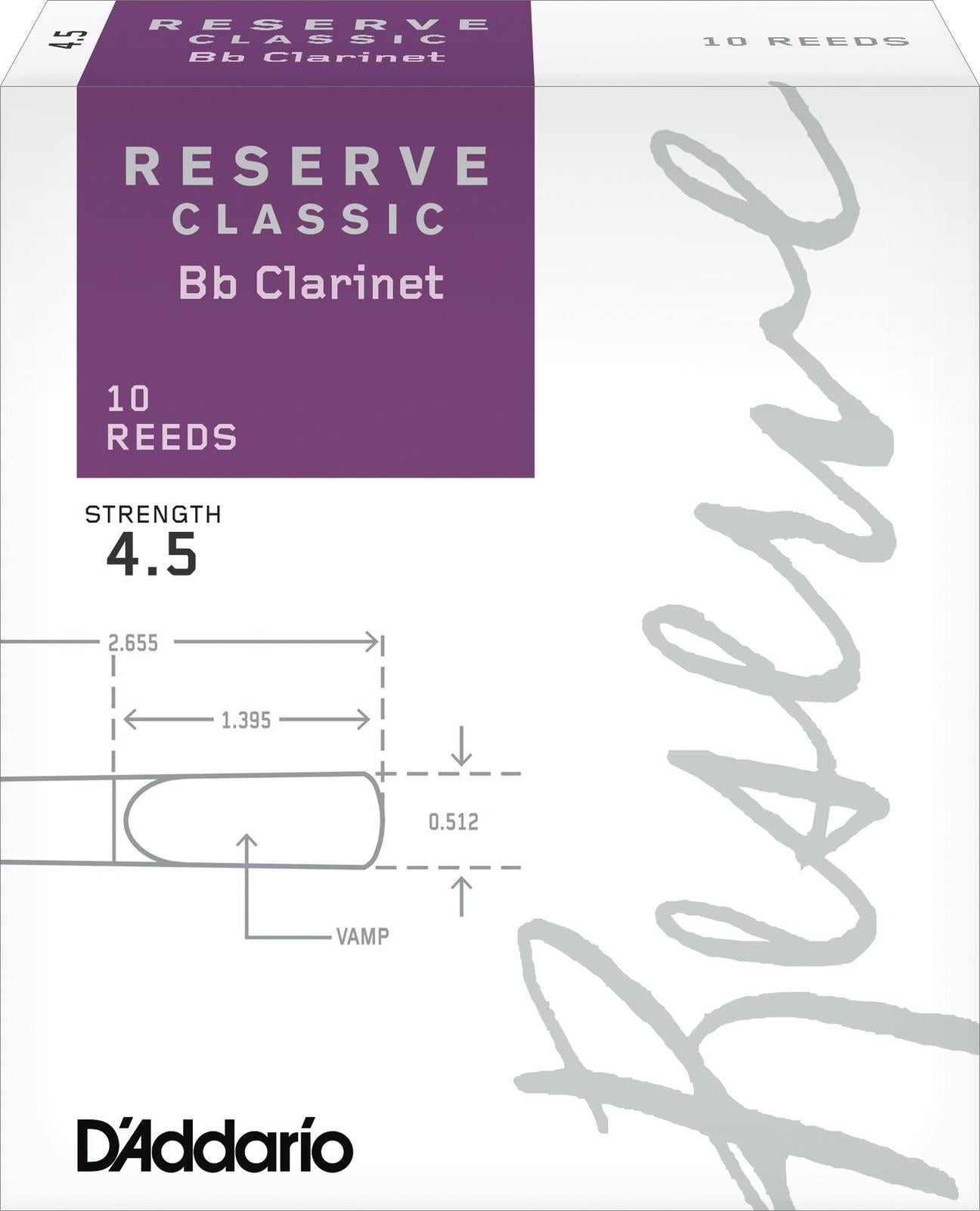 D'Addario Reserve Classic Bb Clarinet Reeds, Strength 4.5, 10-pack