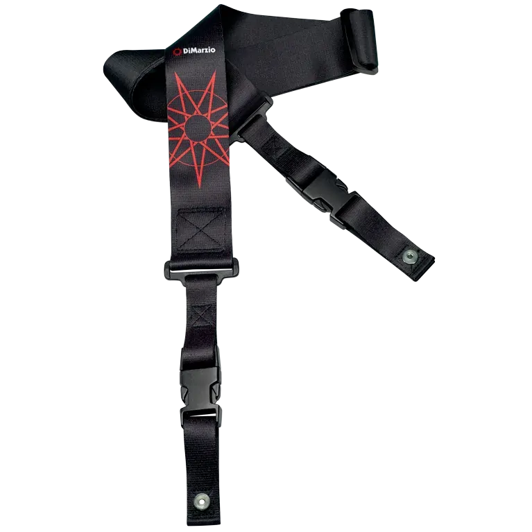 Dimarzio Jim Root #4 ClipLock Black Nylon Guitar Strap with Red Nonagram