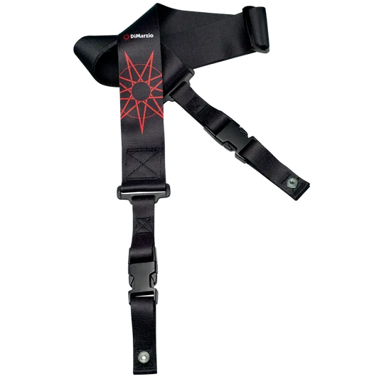 Dimarzio Jim Root #4 ClipLock Black Nylon Guitar Strap with Red Nonagram