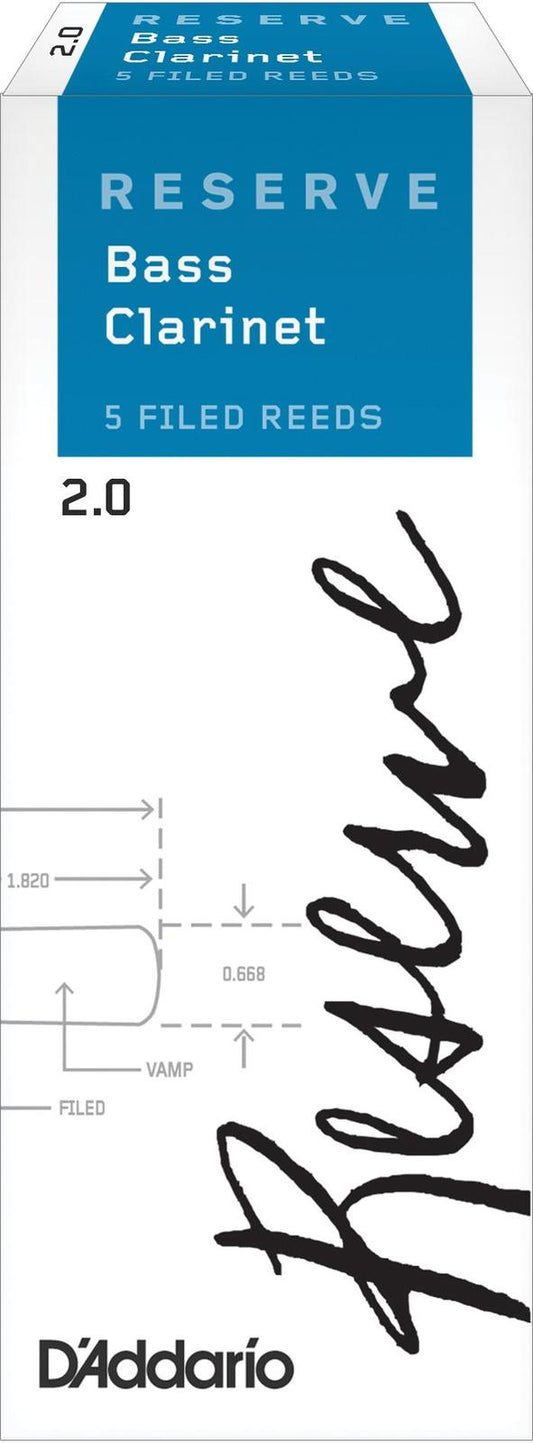 D'Addario Reserve Bass Clarinet Reeds, Strength 2.0, 5-pack