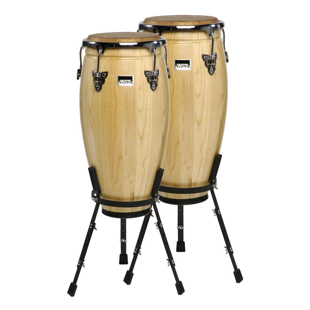 Drumfire 11" & 12" Wood Congas with Basket Style Stands - Natural Gloss