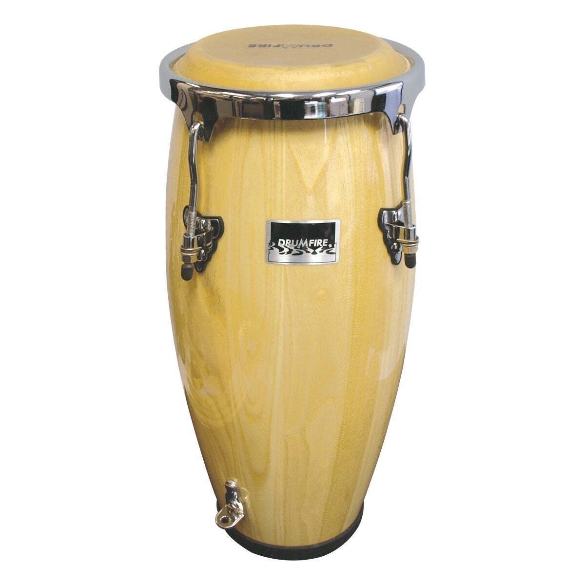 Drumfire Junior Conga Drum DFP-C830-NGL with Carry Strap, Natural Gloss, 9" Diameter Cow Hide Head, Hardwood Shell, 54cm Height