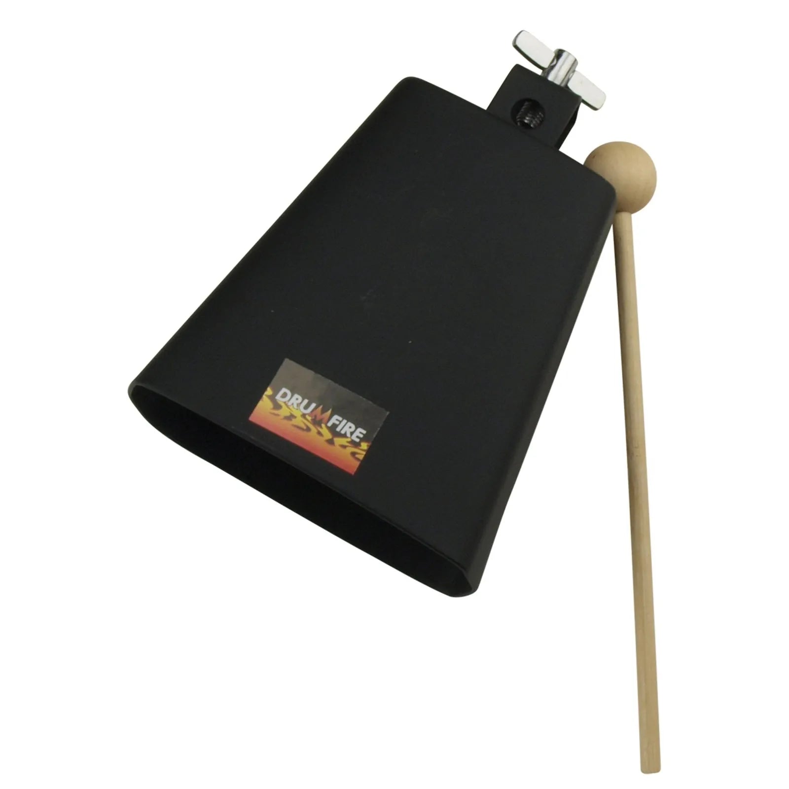 Drumfire DFP-CWB14-BLK Metal Cowbell with Mounting Bracket and Wooden Beater, 14cm