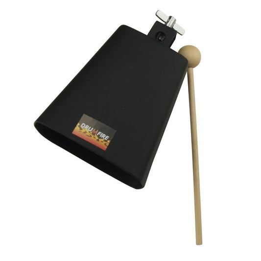 Drumfire DFP-CWB16-BLK Metal Cowbell 16.5cm with Mounting Bracket and Wooden Beater