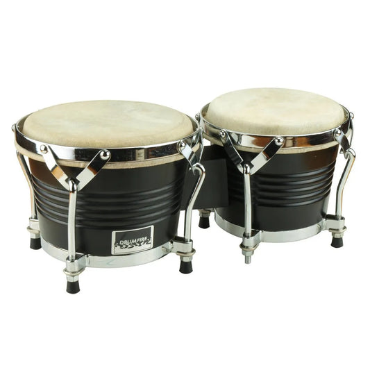 Drumfire 6.5" & 7.5" Black Wood Bongos with Aged Chinese Maple Shells and Natural Hide Heads