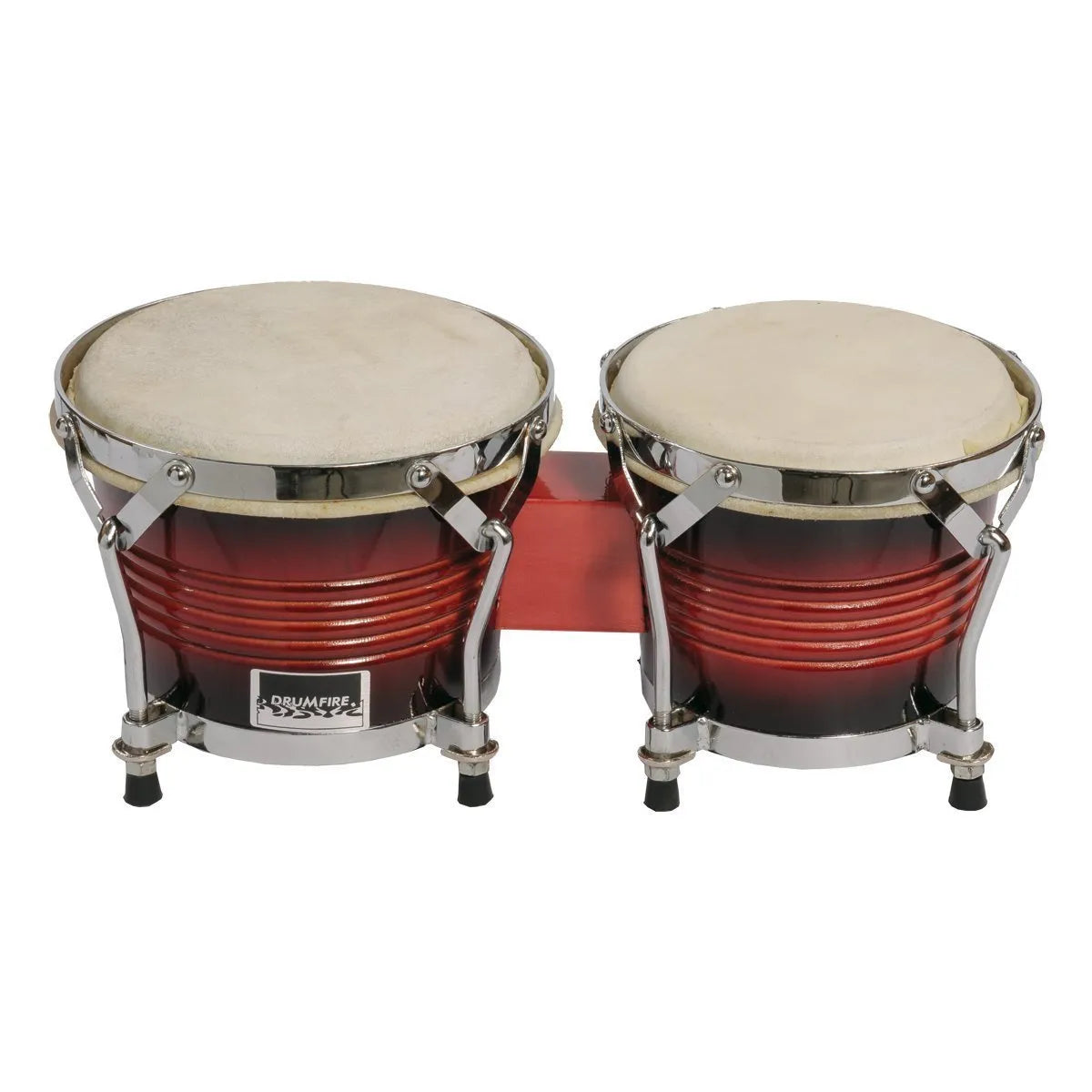 Drumfire 6.5" & 7.5" Wood Bongos with Natural Hide Heads and Red Sunburst Finish