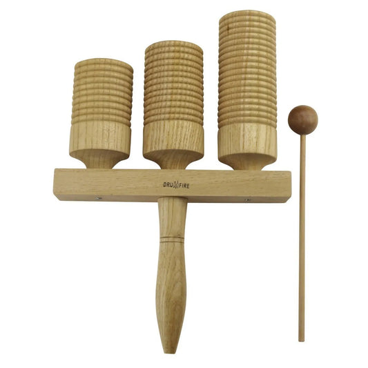 Drumfire DFP-GT53-NGL Triple Handheld Tone Block and Guiro - Hardwood, Natural Gloss Finish
