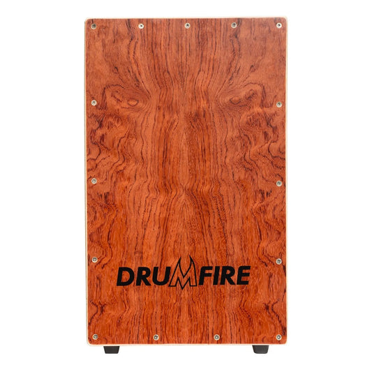 Drumfire Yellow Rosewood Front Wooden Cajon with Gig Bag, Marine Ply Construction, Inner Snare Wires, Bass Port, Anti-Slip Rubber Feet