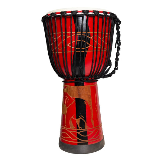 Drumfire Majestic Series 12" Natural Hide Traditional Rope Djembe Red