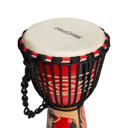 Drumfire Majestic Series 8" Natural Hide Traditional Rope Djembe Red — view 4