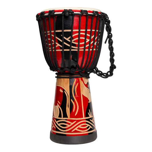 Drumfire Majestic Series 8" Natural Hide Traditional Rope Djembe - Red