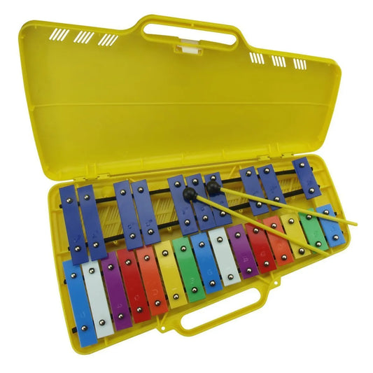Drumfire DFP-MTP25S-MUC Dual-Row Metallophone with 15 Coloured Notes in Yellow ABS Carry Case