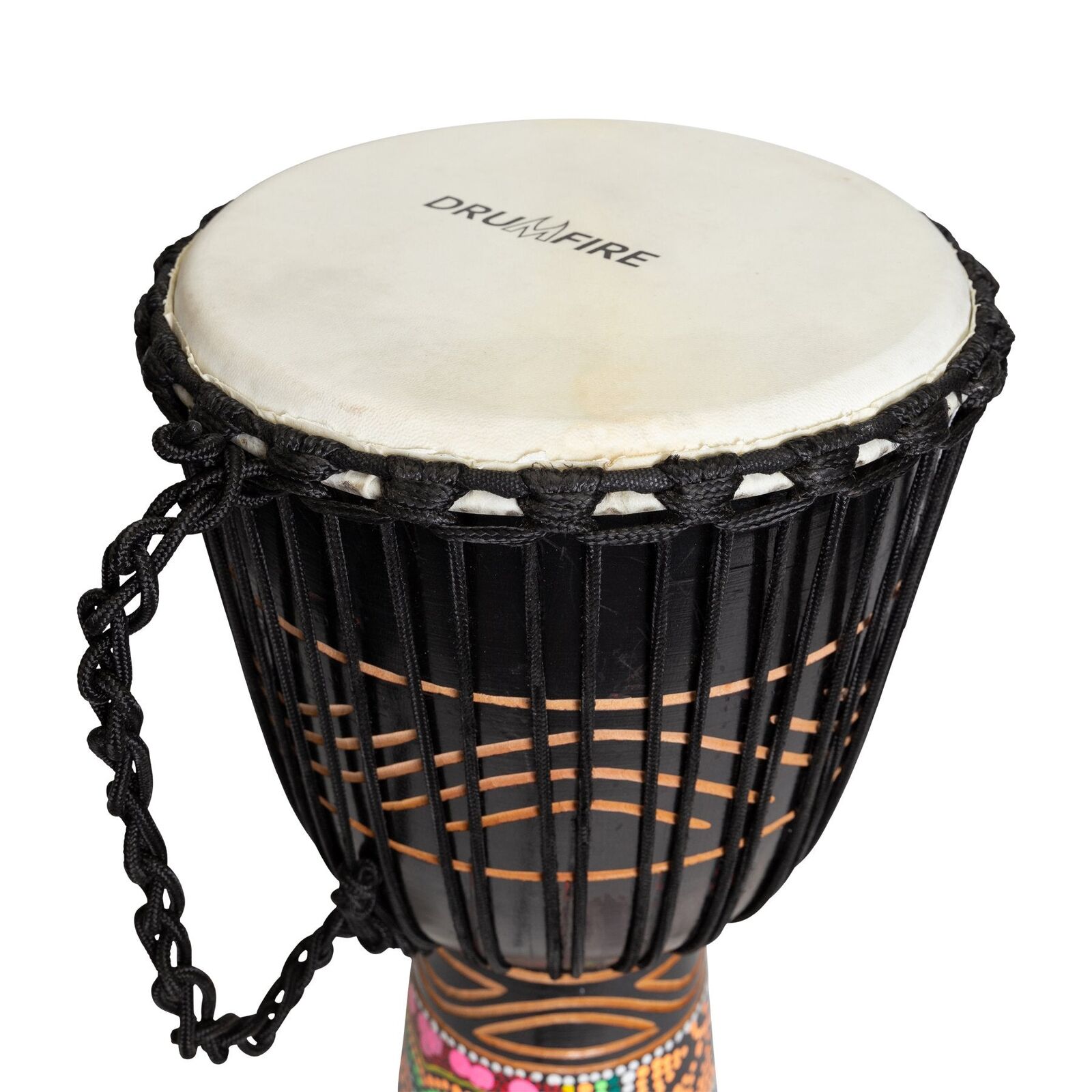 Drumfire Tribal Series 12" Natural Hide Rope Djembe - Black — view 4