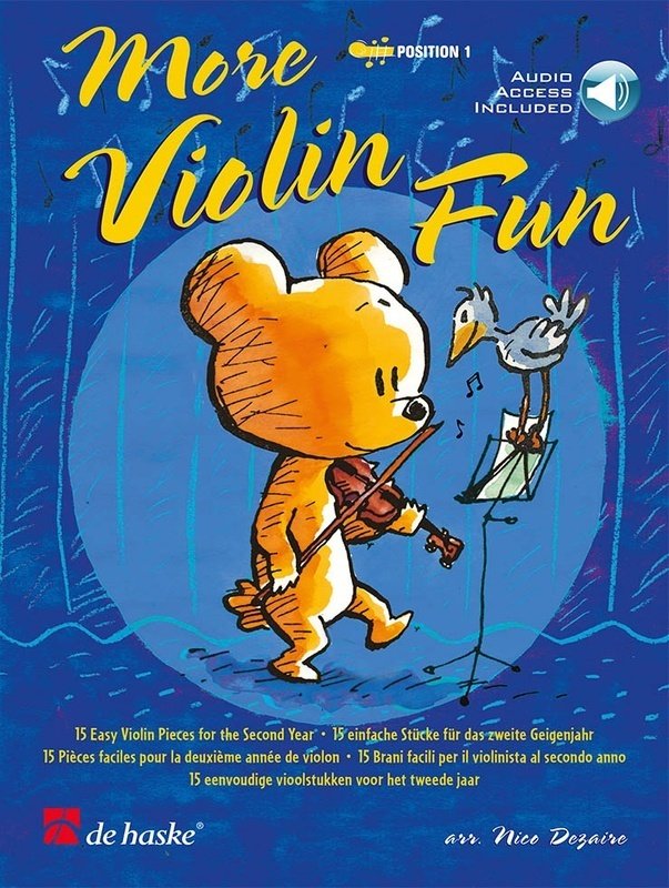 More Violin Fun Book by Dinie Goedhart, Arranged by Nico Dezaire, 24 Pages, Includes Online Audio Tracks, Suitable for Second Year Violinists