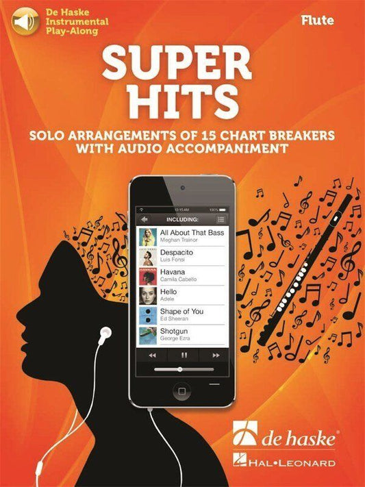 Super Hits Flute Play-Along Book by De Haske Publications, 28 Pages, Includes 15 International Chart Hits, Downloadable Audio Tracks