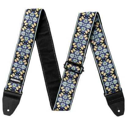 Dunlop Jimi Hendrix Foliate Guitar Strap 2-inch adjustable jacquard weaving black backing leather ends metal buckles blue cream