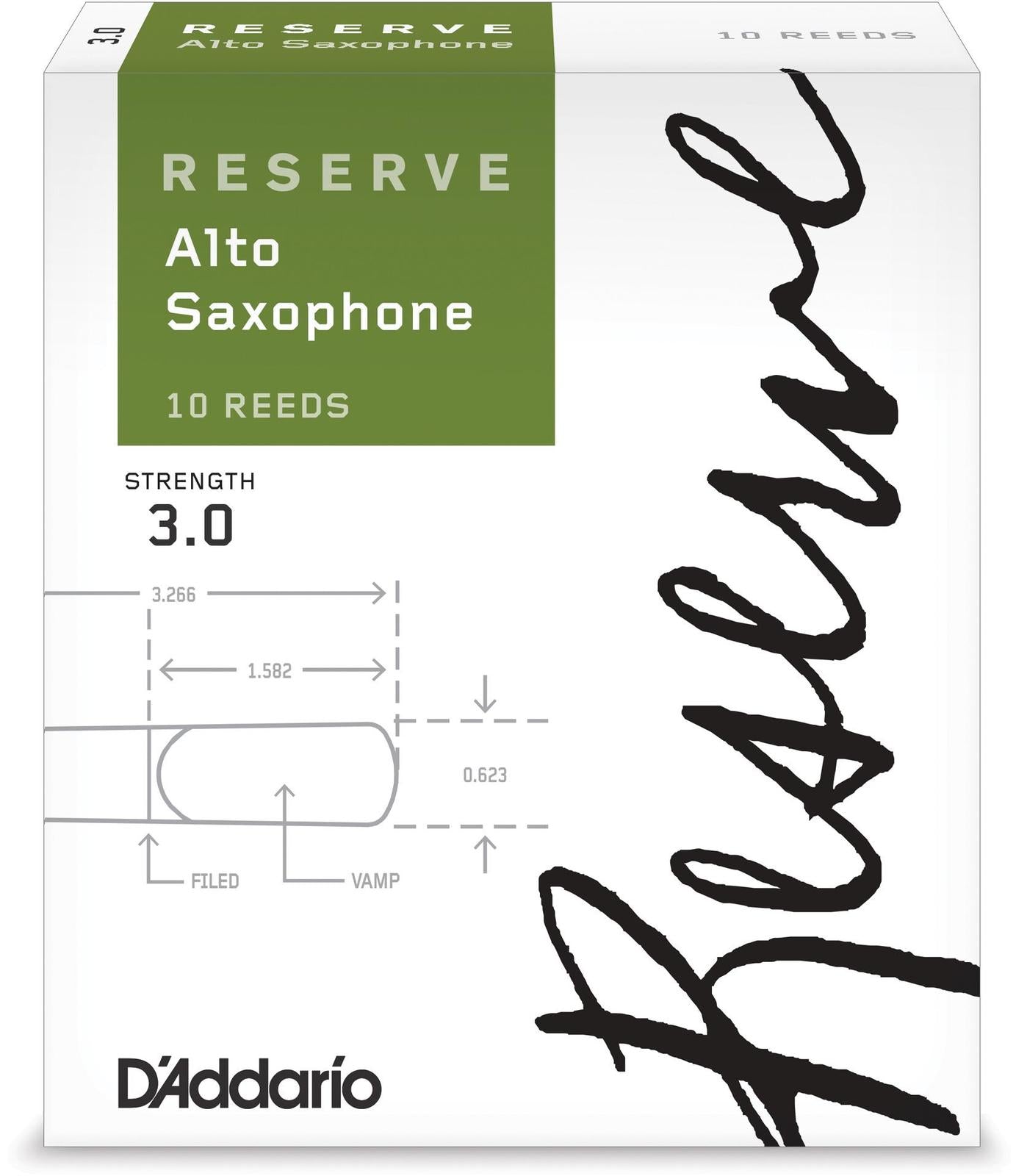 D'Addario Reserve Alto Saxophone Reeds, Strength 3.0, 10-pack