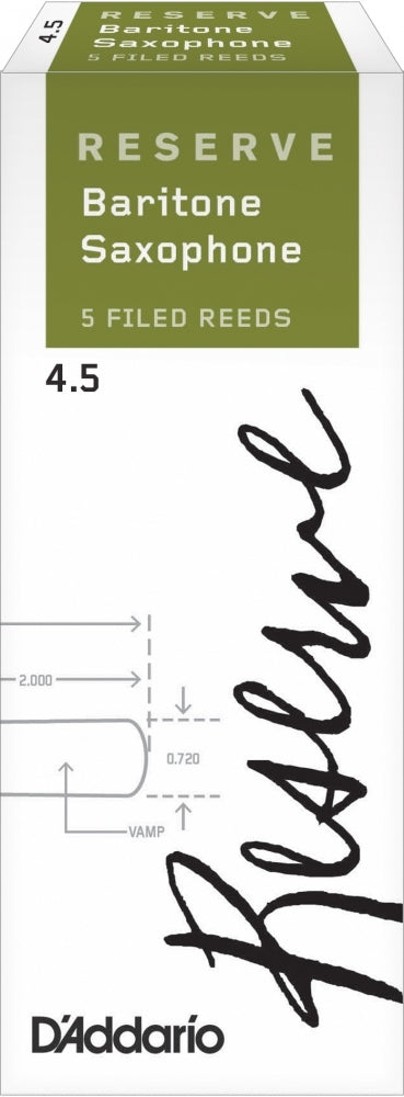 Reserve, Baritone Saxophone Reeds, Strength 4.5, 5-Pack