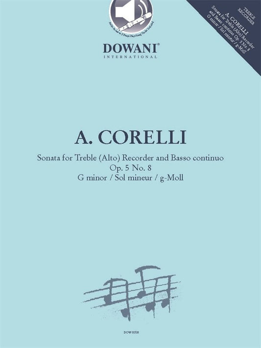 Corelli - Sonata G Minor Op 5 No 8 Treble Recorder Bk/Ola Sftcvr/Online Audio (Treble Recorder)