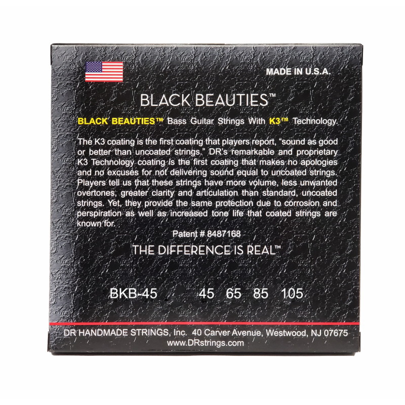 DR Black Beauties Medium 45-105 Black Colored Bass Strings with K3 Coating — view 3
