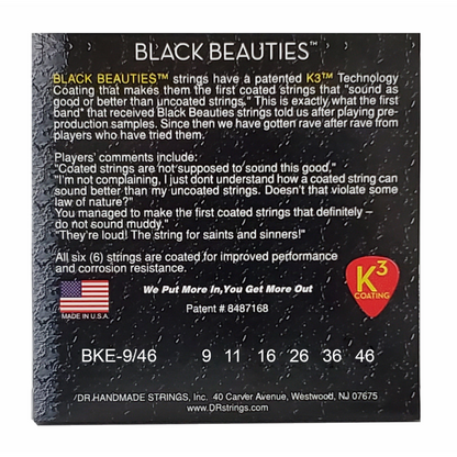 DR Black Beauties Electric Guitar Strings 9-46 Light to Medium Black Coated Nickel-Plated Steel — view 3