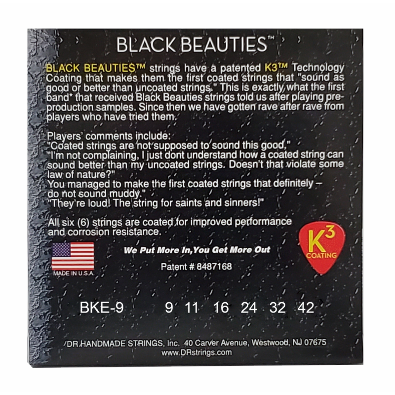 DR Black Beauties Black Electric Guitar Strings Light 9-42 — view 3