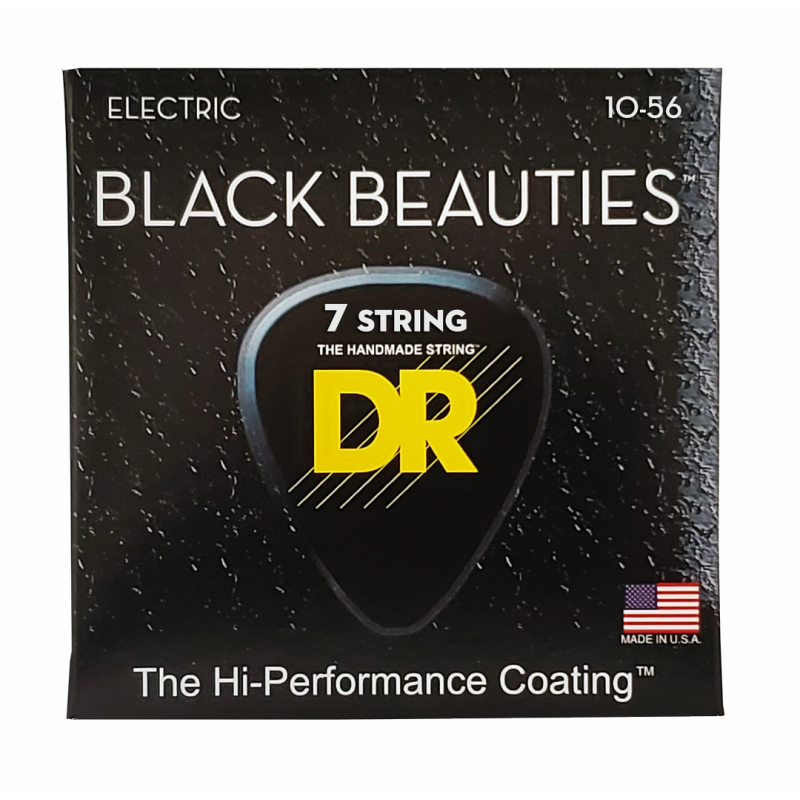 DR Black Beauties 7-String Electric Guitar Strings - Medium 10-56, Nickel-Plated Steel, K3 Coating, Black Color