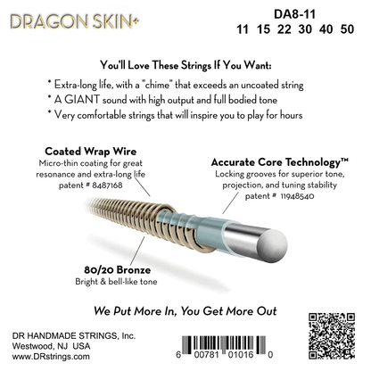DR Dragon Skin+ 80/20 Acoustic Guitar Strings 11-50 — view 2