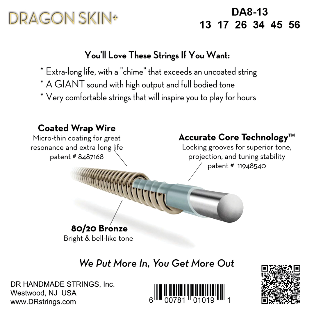 DR Dragon Skin+ 80/20 Acoustic Guitar Strings 13-56 — view 2