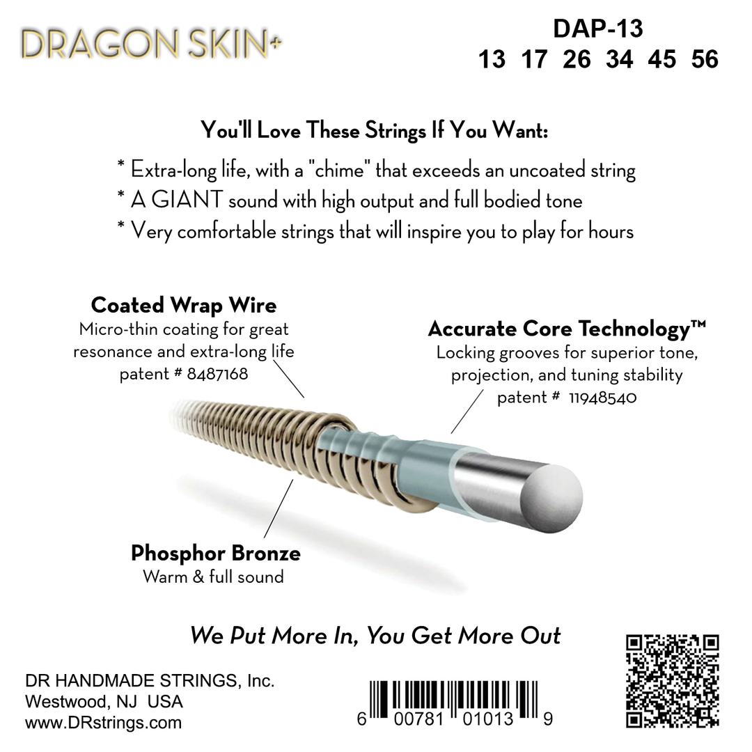DR Dragon Skin+ Phosphor Bronze Acoustic Guitar Strings 13-56 — view 2