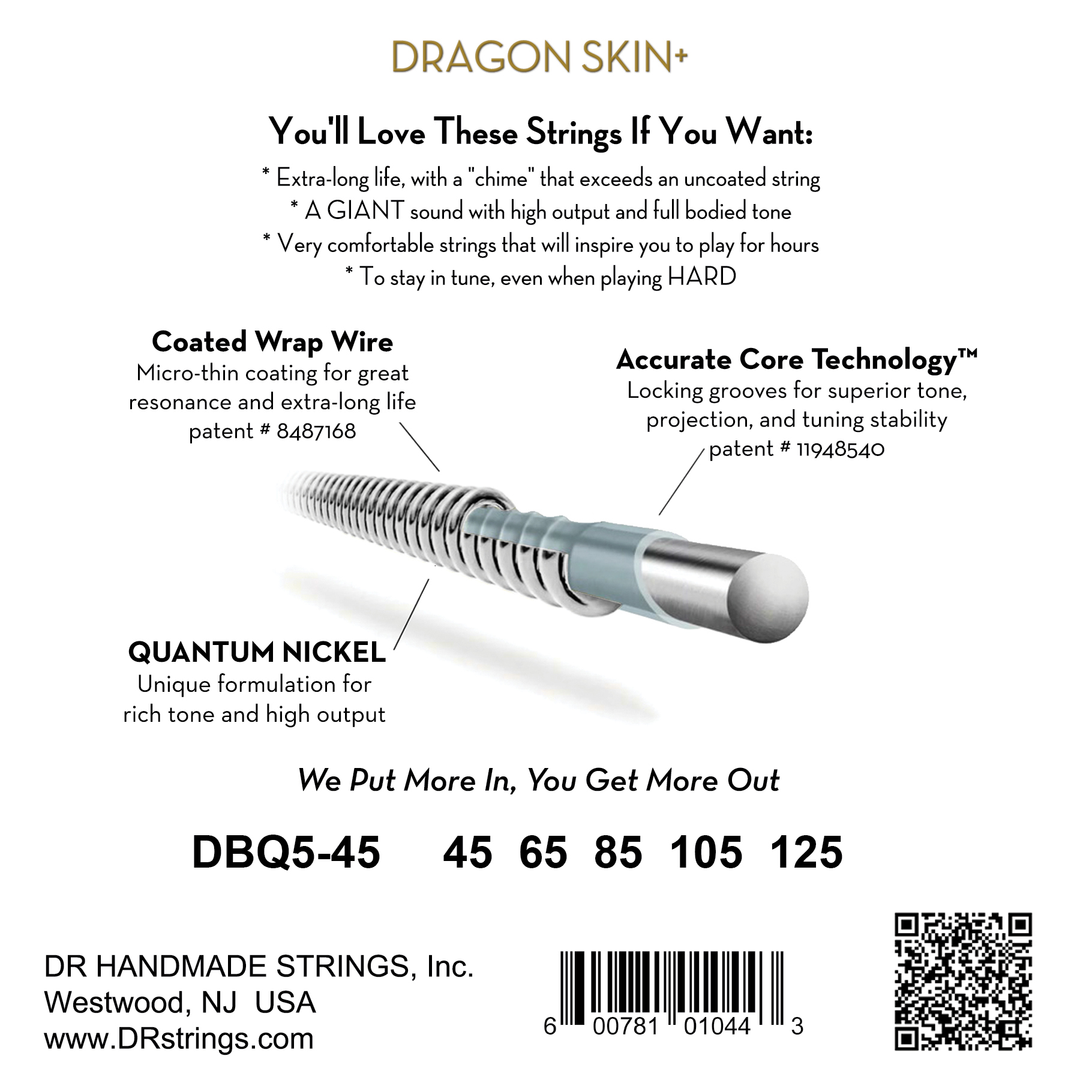 DR Dragon Skin+ Quantum Nickel Bass Strings 45-125 — view 2