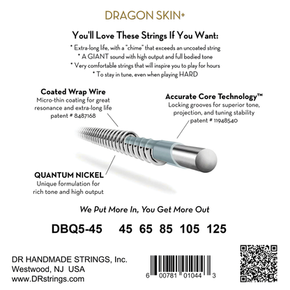 DR Dragon Skin+ Quantum Nickel Bass Strings 45-125 — view 2