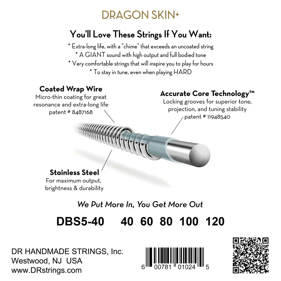 DR Dragon Skin+ Stainless Steel Bass Strings 40-120 — view 2