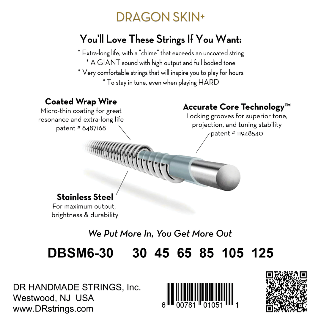 DR Dragon Skin+ Stainless Steel Bass Strings 30-125 Multi-Scale — view 2