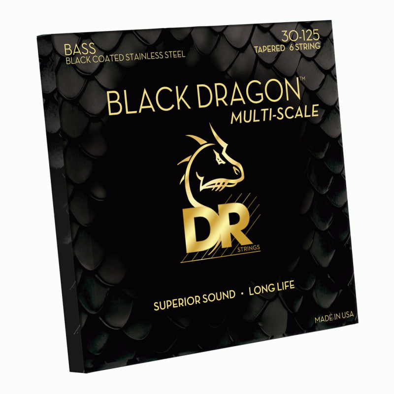 DR Black Dragon Bass Strings - 6-String Medium 30-125, Tapered Multi-Scale, Black Coated Wrap Wire — view 3