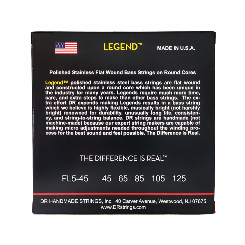 DR Legend Polished Flatwound Stainless Steel Bass Strings 5-String Medium 45-125 — view 3