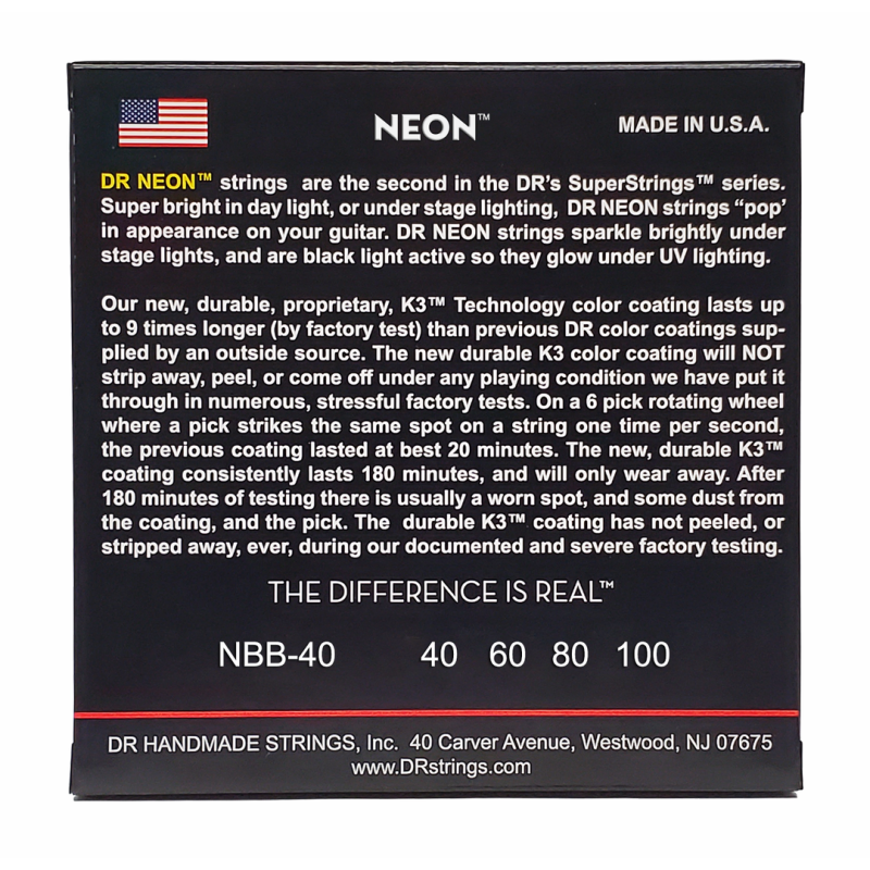 DR Hi-Def Neon Blue Bass Strings Light 40-100 with K3 Coating — view 3
